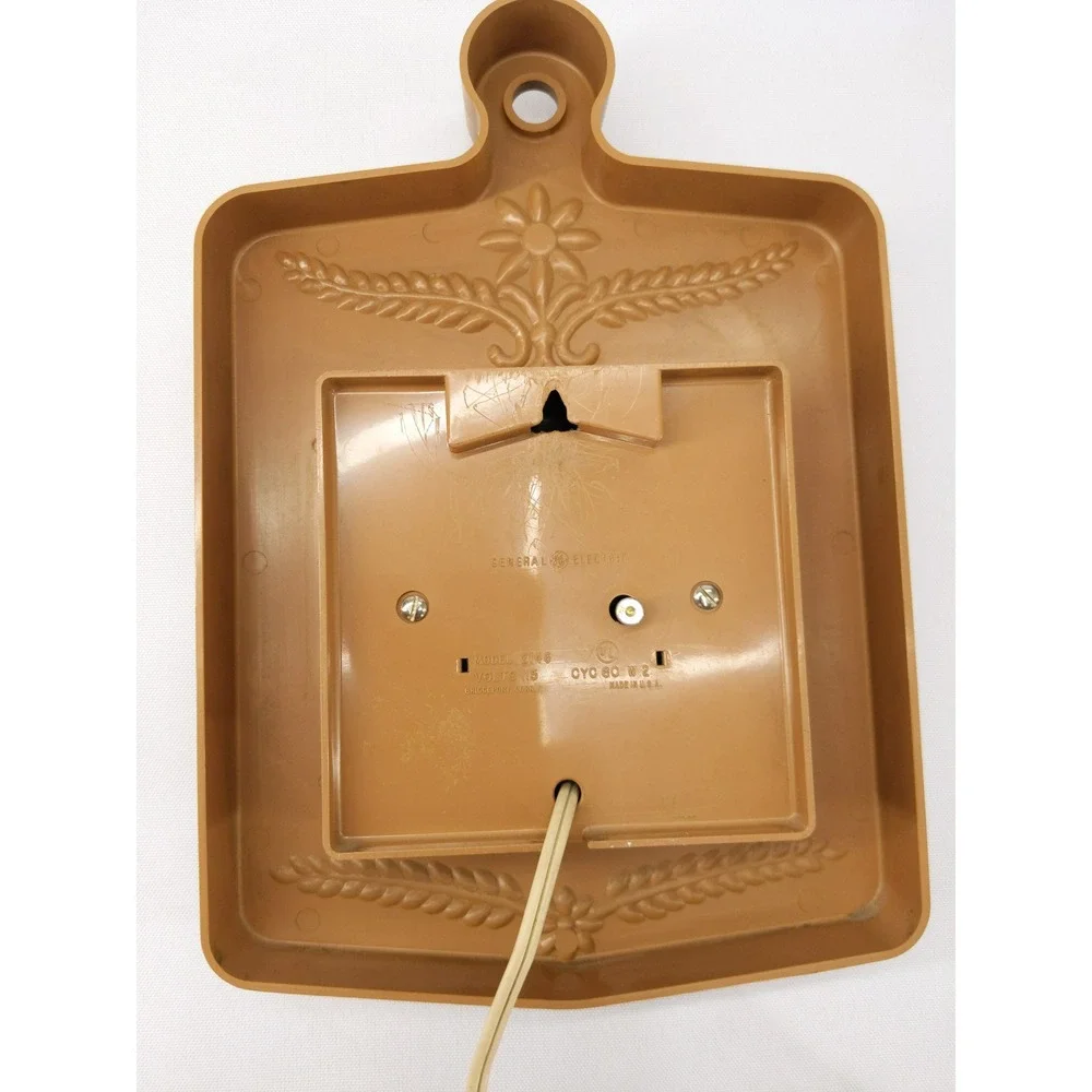 General Electric Wall Clock Brown Vintage 2146 Cutting Board Kitchen MCM USA